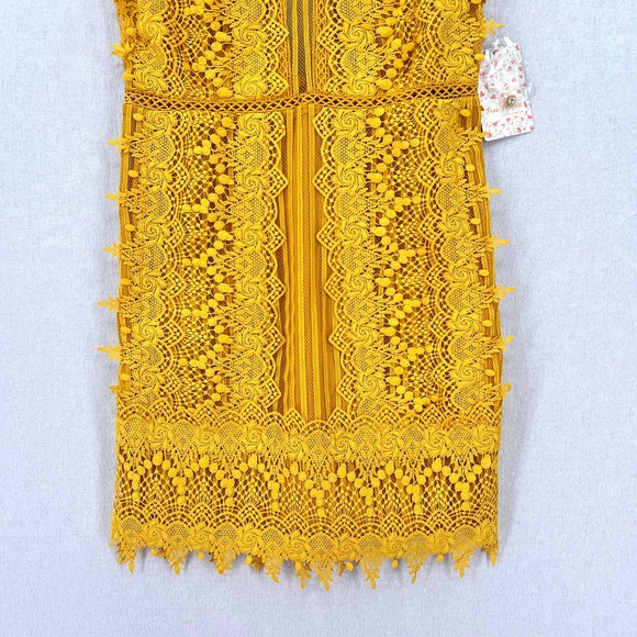 FREE PEOPLE Honey Lace Mini Dress Womens 0 Marigold Yellow Sleeveless NWT - Picture 6 of 16